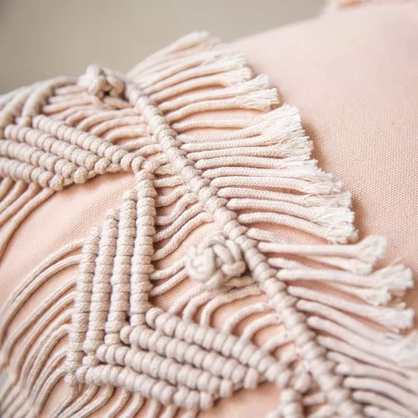Phantoscope 100 Cotton Handmade Crochet Woven Boho Throw Pillow with Tassel Cute Farmhouse Pillow Insert Included Lumbar Small Decorative Cushion for Couch Sofa Black16 inches RoundLight Pink