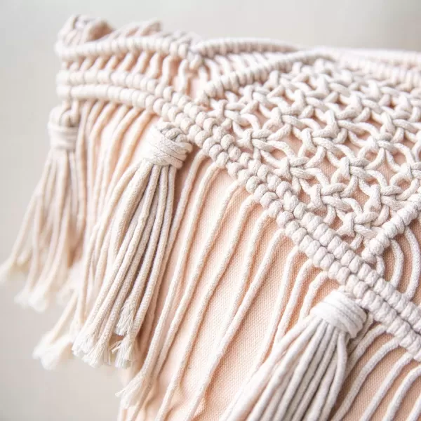 Phantoscope 100 Cotton Handmade Crochet Woven Boho Throw Pillow with Tassel Cute Farmhouse Pillow Insert Included Lumbar Small Decorative Cushion for Couch Sofa Black16 inches RoundPink