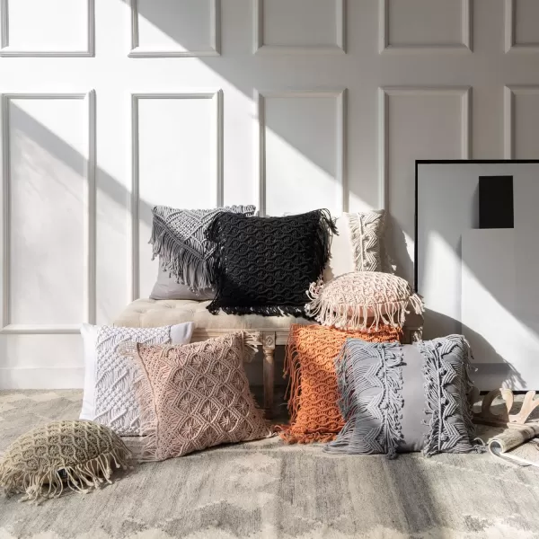 Phantoscope 100 Cotton Handmade Crochet Woven Boho Throw Pillow with Tassel Cute Farmhouse Pillow Insert Included Lumbar Small Decorative Cushion for Couch Sofa Black16 inches RoundBeige