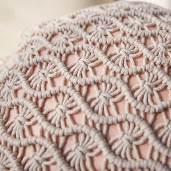 Phantoscope 100 Cotton Handmade Crochet Woven Boho Throw Pillow with Tassel Cute Farmhouse Pillow Insert Included Lumbar Small Decorative Cushion for Couch Sofa Black16 inches RoundPale Pink
