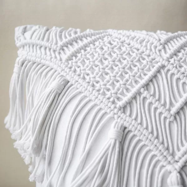 Phantoscope 100 Cotton Handmade Crochet Woven Boho Throw Pillow with Tassel Cute Farmhouse Pillow Insert Included Lumbar Small Decorative Cushion for Couch Sofa Black16 inches RoundPure White