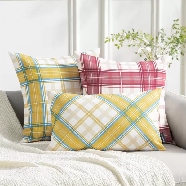 Phantoscope Buffalo Plaid Throw Pillow Covers Farmhouse Check Pillows Fall Decorative Pillow Cover Indoor Outdoor Throw Pillows Twill Square Pillow Cases for Home Decor Beige12 x 20InchesPink