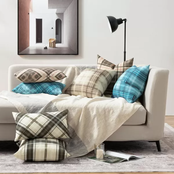 Phantoscope Buffalo Plaid Throw Pillow Covers Farmhouse Check Pillows Fall Decorative Pillow Cover Indoor Outdoor Throw Pillows Twill Square Pillow Cases for Home Decor Beige12 x 20InchesDark Coffee