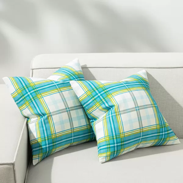 Phantoscope Buffalo Plaid Throw Pillow Covers Farmhouse Check Pillows Fall Decorative Pillow Cover Indoor Outdoor Throw Pillows Twill Square Pillow Cases for Home Decor Beige12 x 20InchesLight Blue