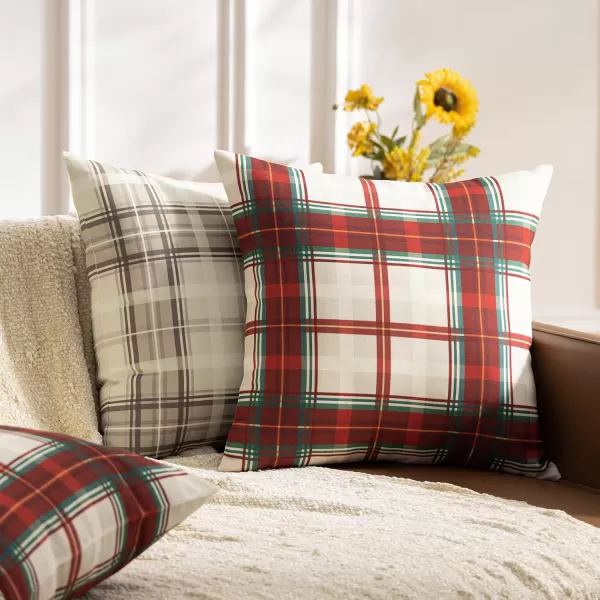 Phantoscope Buffalo Plaid Throw Pillow Covers Farmhouse Check Pillows Fall Decorative Pillow Cover Indoor Outdoor Throw Pillows Twill Square Pillow Cases for Home Decor Beige12 x 20InchesRed