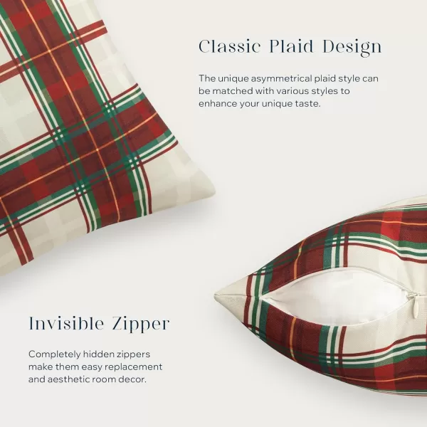 Phantoscope Buffalo Plaid Throw Pillow Covers Farmhouse Check Pillows Fall Decorative Pillow Cover Indoor Outdoor Throw Pillows Twill Square Pillow Cases for Home Decor Beige12 x 20InchesRed
