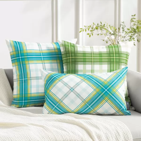 Phantoscope Buffalo Plaid Throw Pillow Covers Farmhouse Check Pillows Fall Decorative Pillow Cover Indoor Outdoor Throw Pillows Twill Square Pillow Cases for Home Decor Beige12 x 20InchesLight Blue