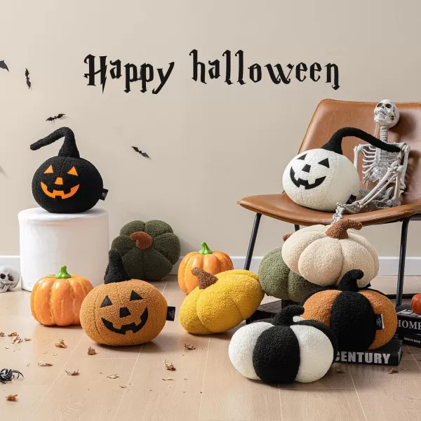 Phantoscope Happy Halloween Pumpkin Shaped Throw Pillow Teddy Fleece JackoLantern Pumpkin Pillow Ultra Soft Sherpa Fall Decorative Halloween Cushion Pillow Off White 95 x 95 inchesOff  White