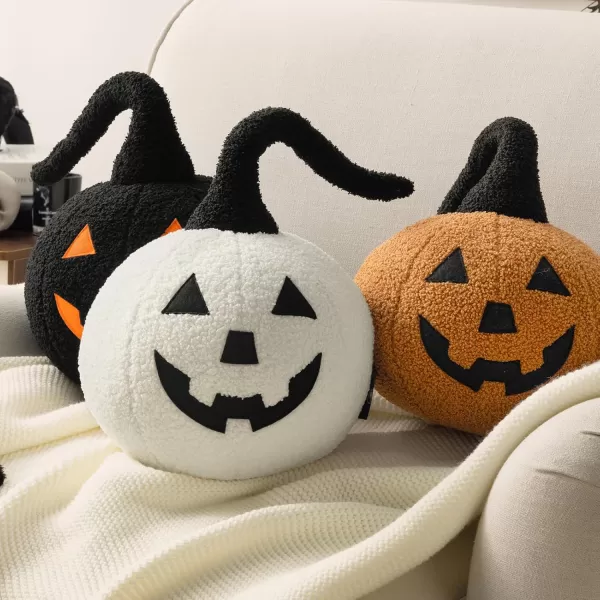 Phantoscope Happy Halloween Pumpkin Shaped Throw Pillow Teddy Fleece JackoLantern Pumpkin Pillow Ultra Soft Sherpa Fall Decorative Halloween Cushion Pillow Off White 95 x 95 inchesBlack