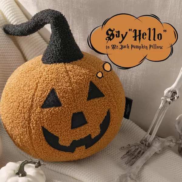 Phantoscope Happy Halloween Pumpkin Shaped Throw Pillow Teddy Fleece JackoLantern Pumpkin Pillow Ultra Soft Sherpa Fall Decorative Halloween Cushion Pillow Off White 95 x 95 inchesOrange
