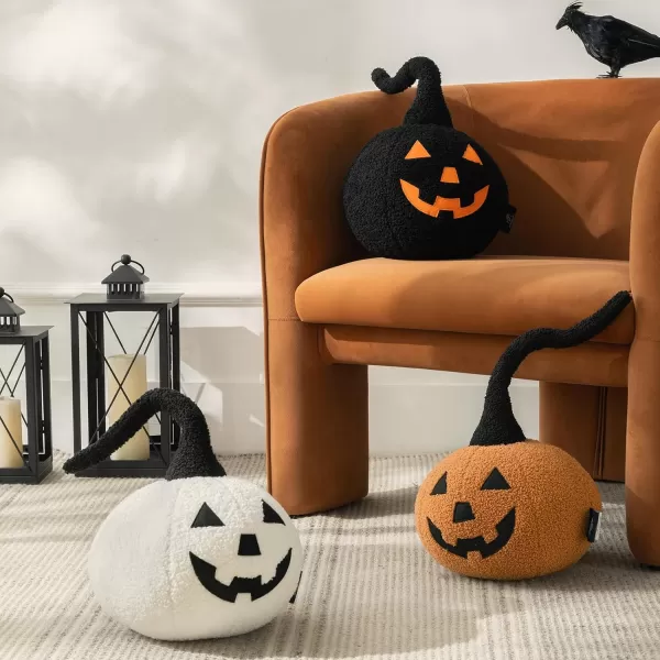 Phantoscope Happy Halloween Pumpkin Shaped Throw Pillow Teddy Fleece JackoLantern Pumpkin Pillow Ultra Soft Sherpa Fall Decorative Halloween Cushion Pillow Off White 95 x 95 inchesOff  White