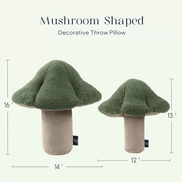 Phantoscope Mushroom Shaped Throw Pillow Teddy Fleece Soft Mushroom Decorative pillows Cute 3D shaped Cushion for Couch Sofa Bed Chair Dark Coffee16 x 14 inchesLight Green