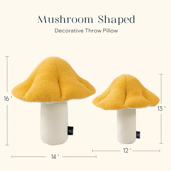 Phantoscope Mushroom Shaped Throw Pillow Teddy Fleece Soft Mushroom Decorative pillows Cute 3D shaped Cushion for Couch Sofa Bed Chair Dark Coffee16 x 14 inchesYellow