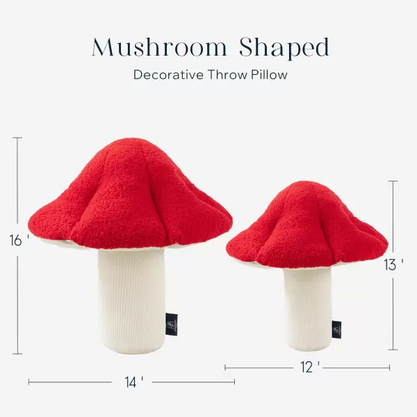 Phantoscope Mushroom Shaped Throw Pillow Teddy Fleece Soft Mushroom Decorative pillows Cute 3D shaped Cushion for Couch Sofa Bed Chair Dark Coffee16 x 14 inchesRed