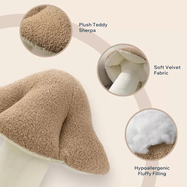 Phantoscope Mushroom Shaped Throw Pillow Teddy Fleece Soft Mushroom Decorative pillows Cute 3D shaped Cushion for Couch Sofa Bed Chair Dark Coffee16 x 14 inchesBeige