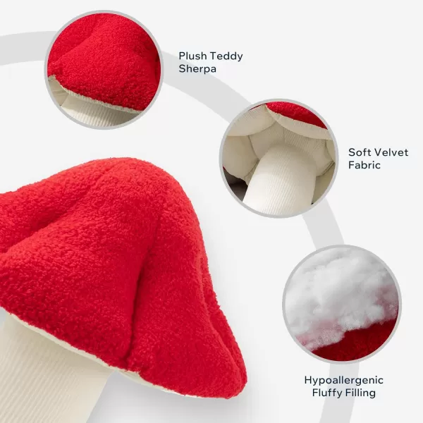 Phantoscope Mushroom Shaped Throw Pillow Teddy Fleece Soft Mushroom Decorative pillows Cute 3D shaped Cushion for Couch Sofa Bed Chair Dark Coffee16 x 14 inchesRed