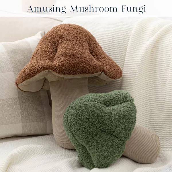 Phantoscope Mushroom Shaped Throw Pillow Teddy Fleece Soft Mushroom Decorative pillows Cute 3D shaped Cushion for Couch Sofa Bed Chair Dark Coffee16 x 14 inchesLight Green