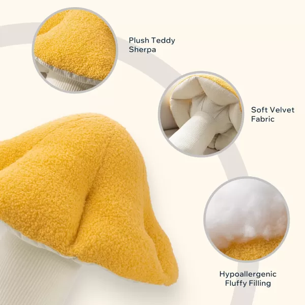Phantoscope Mushroom Shaped Throw Pillow Teddy Fleece Soft Mushroom Decorative pillows Cute 3D shaped Cushion for Couch Sofa Bed Chair Dark Coffee16 x 14 inchesYellow