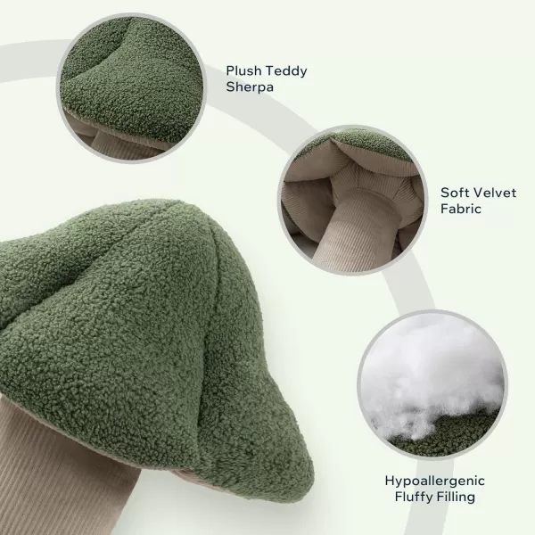 Phantoscope Mushroom Shaped Throw Pillow Teddy Fleece Soft Mushroom Decorative pillows Cute 3D shaped Cushion for Couch Sofa Bed Chair Dark Coffee16 x 14 inchesLight Green