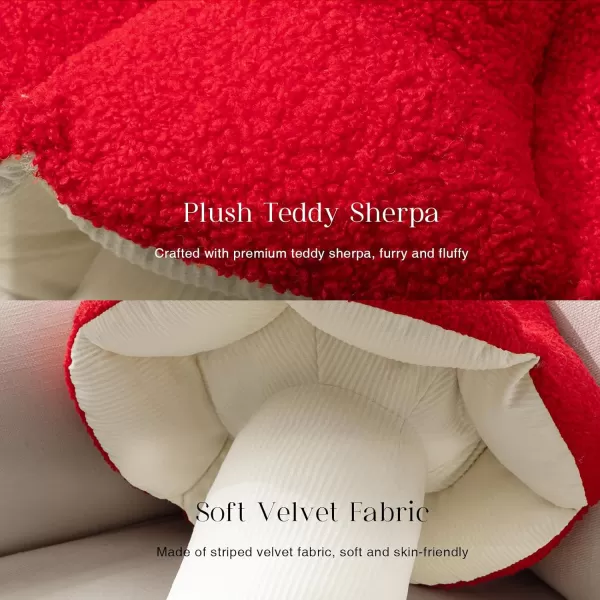 Phantoscope Mushroom Shaped Throw Pillow Teddy Fleece Soft Mushroom Decorative pillows Cute 3D shaped Cushion for Couch Sofa Bed Chair Dark Coffee16 x 14 inchesRed