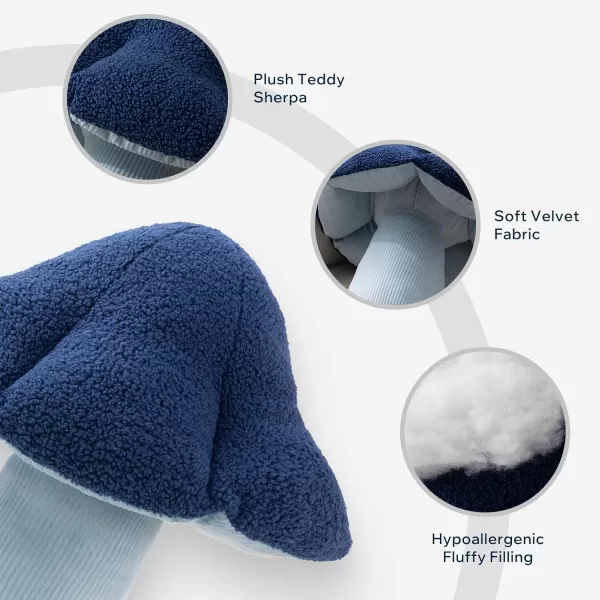 Phantoscope Mushroom Shaped Throw Pillow Teddy Fleece Soft Mushroom Decorative pillows Cute 3D shaped Cushion for Couch Sofa Bed Chair Dark Coffee16 x 14 inchesBlue