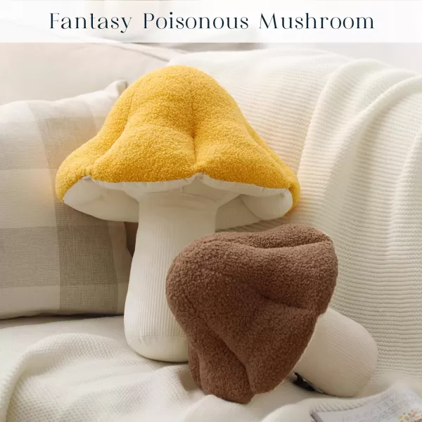 Phantoscope Mushroom Shaped Throw Pillow Teddy Fleece Soft Mushroom Decorative pillows Cute 3D shaped Cushion for Couch Sofa Bed Chair Dark Coffee16 x 14 inchesYellow