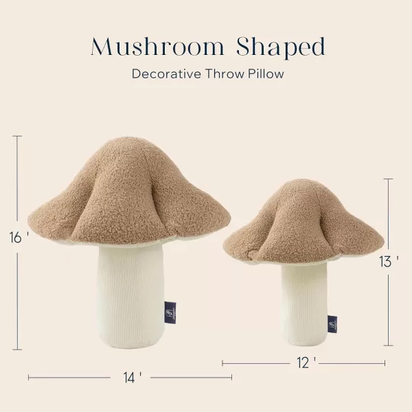 Phantoscope Mushroom Shaped Throw Pillow Teddy Fleece Soft Mushroom Decorative pillows Cute 3D shaped Cushion for Couch Sofa Bed Chair Dark Coffee16 x 14 inchesBeige