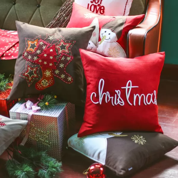 Phantoscope New Merry Christmas Letter Embroidery Series Throw Pillow Cushion Cover