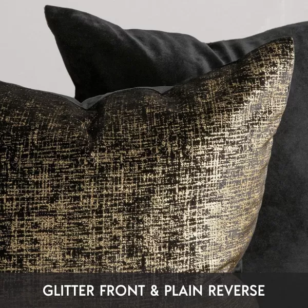 Phantoscope Pack of 2 Sparkling Velvet Decorative Solid Throw Decorative Pillow Cover Soft Gold Glitter Square Cushion Cover Pillowcase for Couch Bed and Chair Gold 18 x 18 inches 45 x 45 cmBlack and Gold