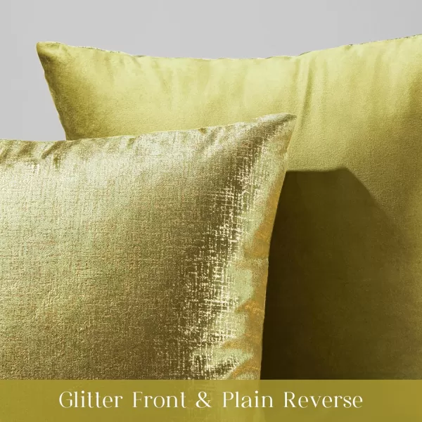 Phantoscope Pack of 2 Sparkling Velvet Decorative Solid Throw Decorative Pillow Cover Soft Gold Glitter Square Cushion Cover Pillowcase for Couch Bed and Chair Gold 18 x 18 inches 45 x 45 cmGreen and Gold