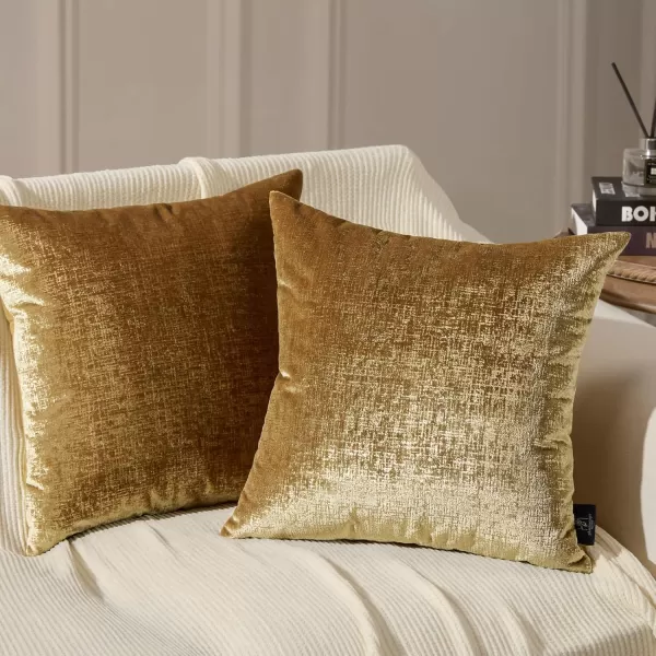 Phantoscope Pack of 2 Sparkling Velvet Decorative Solid Throw Decorative Pillow Cover Soft Gold Glitter Square Cushion Cover Pillowcase for Couch Bed and Chair Gold 18 x 18 inches 45 x 45 cmGold