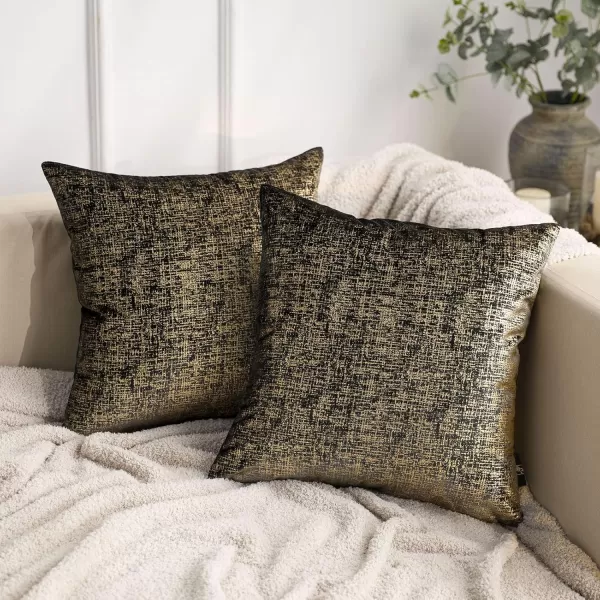 Phantoscope Pack of 2 Sparkling Velvet Decorative Solid Throw Decorative Pillow Cover Soft Gold Glitter Square Cushion Cover Pillowcase for Couch Bed and Chair Gold 18 x 18 inches 45 x 45 cmBlack and Gold