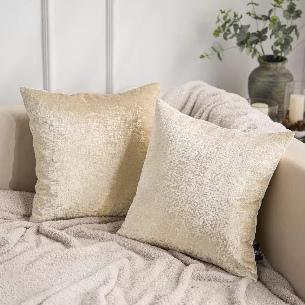 Phantoscope Pack of 2 Sparkling Velvet Decorative Solid Throw Decorative Pillow Cover Soft Gold Glitter Square Cushion Cover Pillowcase for Couch Bed and Chair Gold 18 x 18 inches 45 x 45 cmBeige and Gold