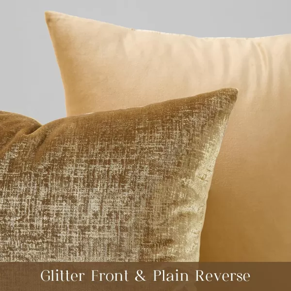 Phantoscope Pack of 2 Sparkling Velvet Decorative Solid Throw Decorative Pillow Cover Soft Gold Glitter Square Cushion Cover Pillowcase for Couch Bed and Chair Gold 18 x 18 inches 45 x 45 cmGold