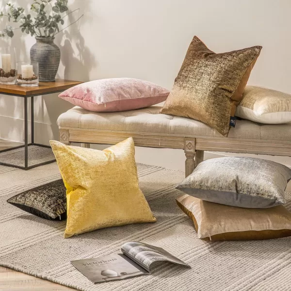 Phantoscope Pack of 2 Sparkling Velvet Decorative Solid Throw Decorative Pillow Cover Soft Gold Glitter Square Cushion Cover Pillowcase for Couch Bed and Chair Gold 18 x 18 inches 45 x 45 cmGrey and Gold