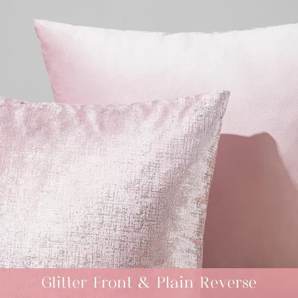 Phantoscope Pack of 2 Sparkling Velvet Decorative Solid Throw Decorative Pillow Cover Soft Gold Glitter Square Cushion Cover Pillowcase for Couch Bed and Chair Gold 18 x 18 inches 45 x 45 cmPink and Silver