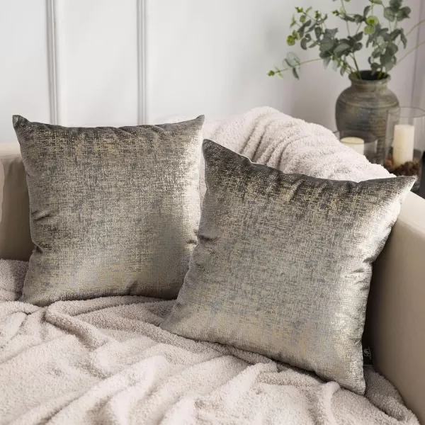 Phantoscope Pack of 2 Sparkling Velvet Decorative Solid Throw Decorative Pillow Cover Soft Gold Glitter Square Cushion Cover Pillowcase for Couch Bed and Chair Gold 18 x 18 inches 45 x 45 cmGrey and Gold