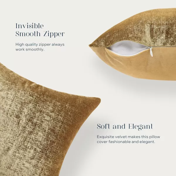 Phantoscope Pack of 2 Sparkling Velvet Decorative Solid Throw Decorative Pillow Cover Soft Gold Glitter Square Cushion Cover Pillowcase for Couch Bed and Chair Gold 18 x 18 inches 45 x 45 cmGold