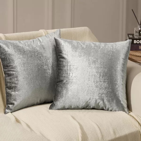 Phantoscope Pack of 2 Sparkling Velvet Decorative Solid Throw Decorative Pillow Cover Soft Gold Glitter Square Cushion Cover Pillowcase for Couch Bed and Chair Gold 18 x 18 inches 45 x 45 cmGray and Silver