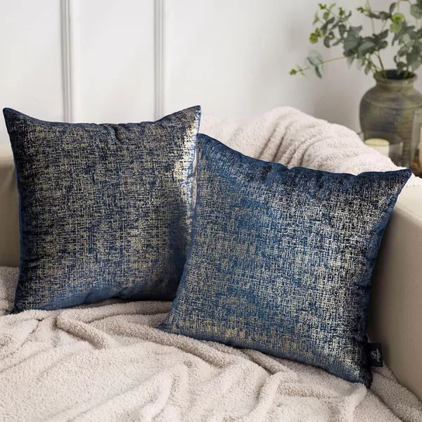 Phantoscope Pack of 2 Sparkling Velvet Decorative Solid Throw Decorative Pillow Cover Soft Gold Glitter Square Cushion Cover Pillowcase for Couch Bed and Chair Gold 18 x 18 inches 45 x 45 cmNavy Blue and Gold
