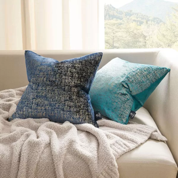 Phantoscope Pack of 2 Sparkling Velvet Decorative Solid Throw Decorative Pillow Cover Soft Gold Glitter Square Cushion Cover Pillowcase for Couch Bed and Chair Gold 18 x 18 inches 45 x 45 cmNavy Blue and Gold