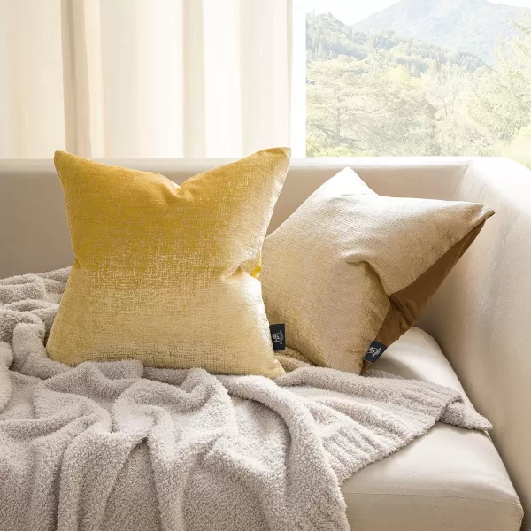 Phantoscope Pack of 2 Sparkling Velvet Decorative Solid Throw Decorative Pillow Cover Soft Gold Glitter Square Cushion Cover Pillowcase for Couch Bed and Chair Gold 18 x 18 inches 45 x 45 cmLight Brown and Gold