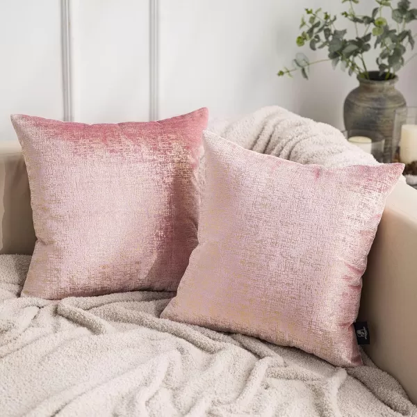 Phantoscope Pack of 2 Sparkling Velvet Decorative Solid Throw Decorative Pillow Cover Soft Gold Glitter Square Cushion Cover Pillowcase for Couch Bed and Chair Gold 18 x 18 inches 45 x 45 cmLight Pink and Gold