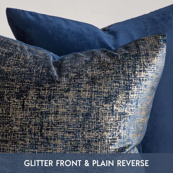 Phantoscope Pack of 2 Sparkling Velvet Decorative Solid Throw Decorative Pillow Cover Soft Gold Glitter Square Cushion Cover Pillowcase for Couch Bed and Chair Gold 18 x 18 inches 45 x 45 cmNavy Blue and Gold