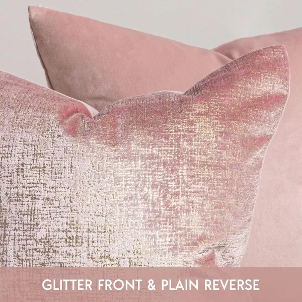 Phantoscope Pack of 2 Sparkling Velvet Decorative Solid Throw Decorative Pillow Cover Soft Gold Glitter Square Cushion Cover Pillowcase for Couch Bed and Chair Gold 18 x 18 inches 45 x 45 cmLight Pink and Gold