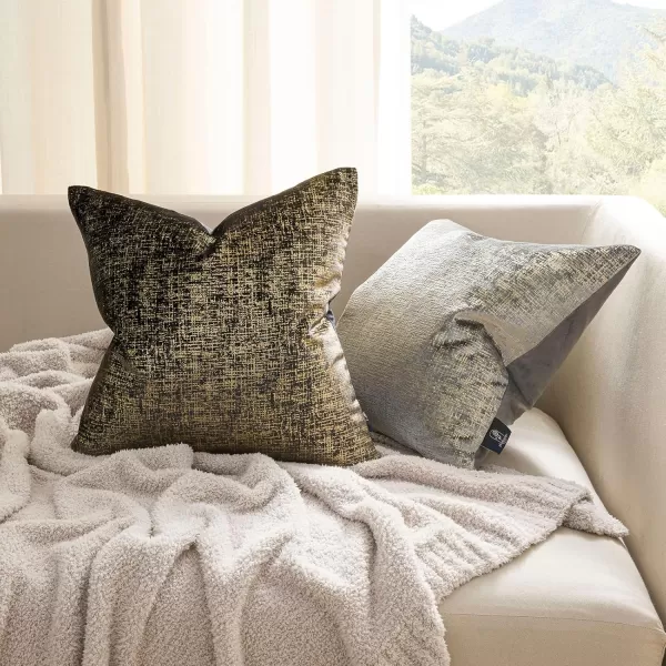 Phantoscope Pack of 2 Sparkling Velvet Decorative Solid Throw Decorative Pillow Cover Soft Gold Glitter Square Cushion Cover Pillowcase for Couch Bed and Chair Gold 18 x 18 inches 45 x 45 cmGrey and Gold