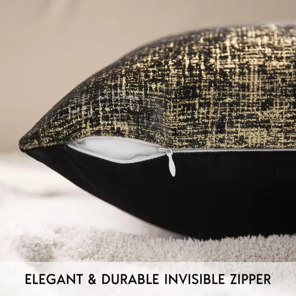 Phantoscope Pack of 2 Sparkling Velvet Decorative Solid Throw Decorative Pillow Cover Soft Gold Glitter Square Cushion Cover Pillowcase for Couch Bed and Chair Gold 18 x 18 inches 45 x 45 cmBlack and Gold