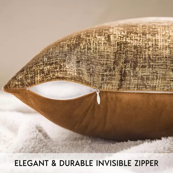 Phantoscope Pack of 2 Sparkling Velvet Decorative Solid Throw Decorative Pillow Cover Soft Gold Glitter Square Cushion Cover Pillowcase for Couch Bed and Chair Gold 18 x 18 inches 45 x 45 cmDark Brown and Gold