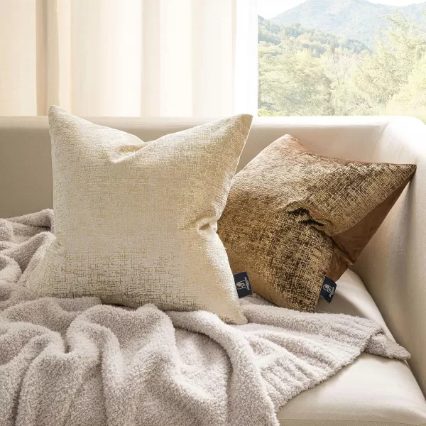 Phantoscope Pack of 2 Sparkling Velvet Decorative Solid Throw Decorative Pillow Cover Soft Gold Glitter Square Cushion Cover Pillowcase for Couch Bed and Chair Gold 18 x 18 inches 45 x 45 cmDark Brown and Gold