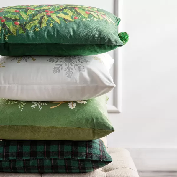Phantoscope Pack of 4 Merry Christmas Decorative Soft Velvet Throw Pillow Cover with Snowflake Elk and Tree Cushion Covers for Xmas Couch Sofa Green 18 x 18 ampamp 12 x 20 inchesGreen
